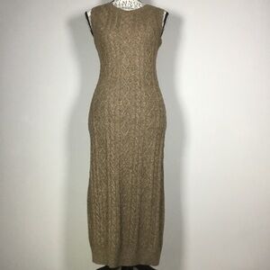 Tan long sleeveless cable knit dress form fitting stretchy sleeveless size XSP